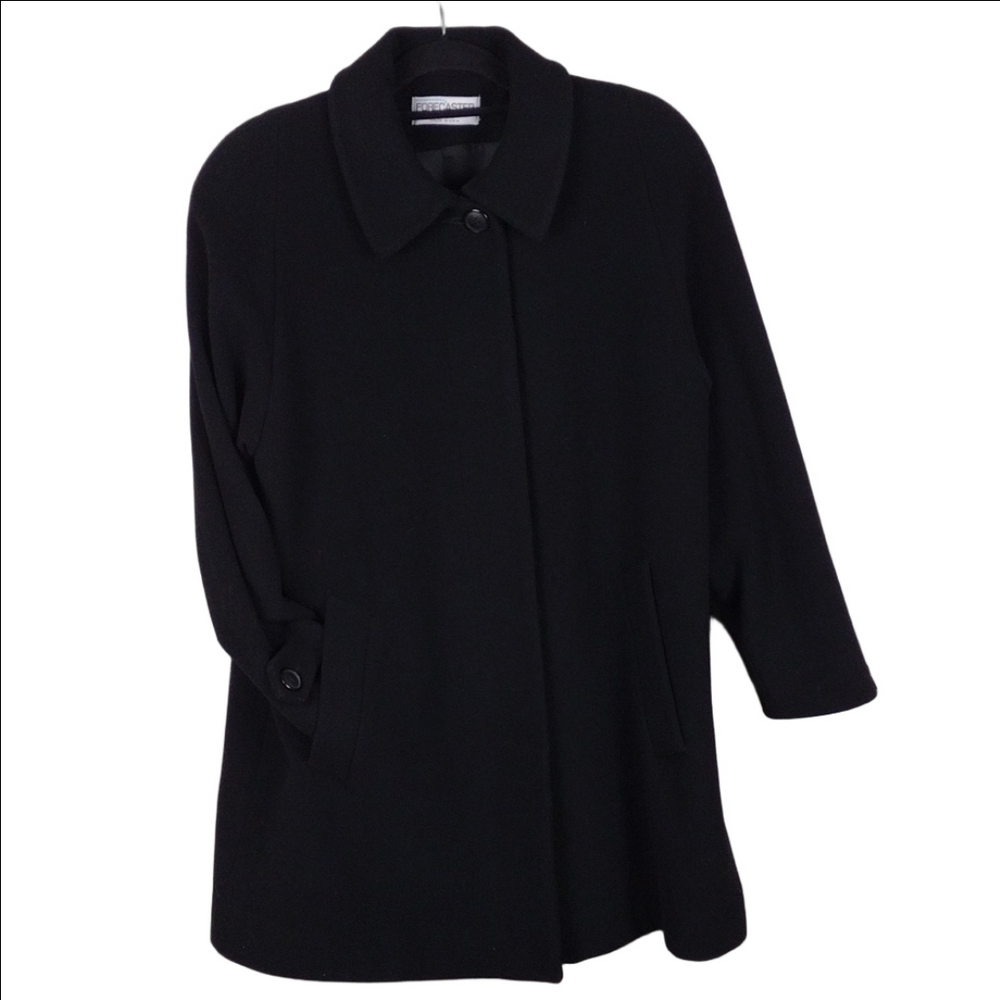 Forecaster Black Wool Cashmere Point Collar Long Sleeve Button Up Driving Coat